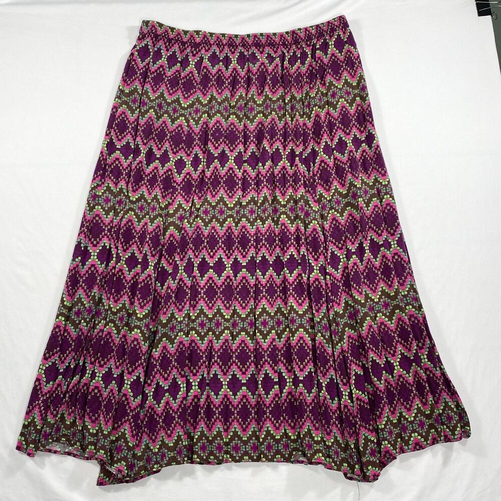 Lord & Taylor Maxi Skirt Womens 2X Purple Green Pull On Long Boho Whimsigoth